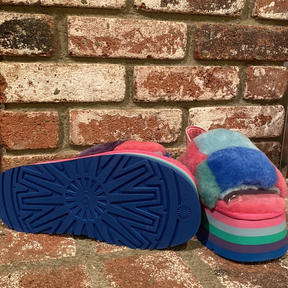 NWOT UGG Pastel Disco Checkered Slide Rainbow Blue Platforms - Picture 5 of 6
